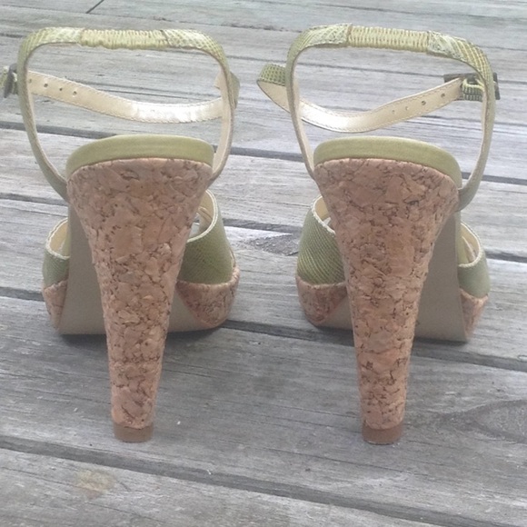genuine leather cork vintage pumps stiletto olive - Picture 3 of 7